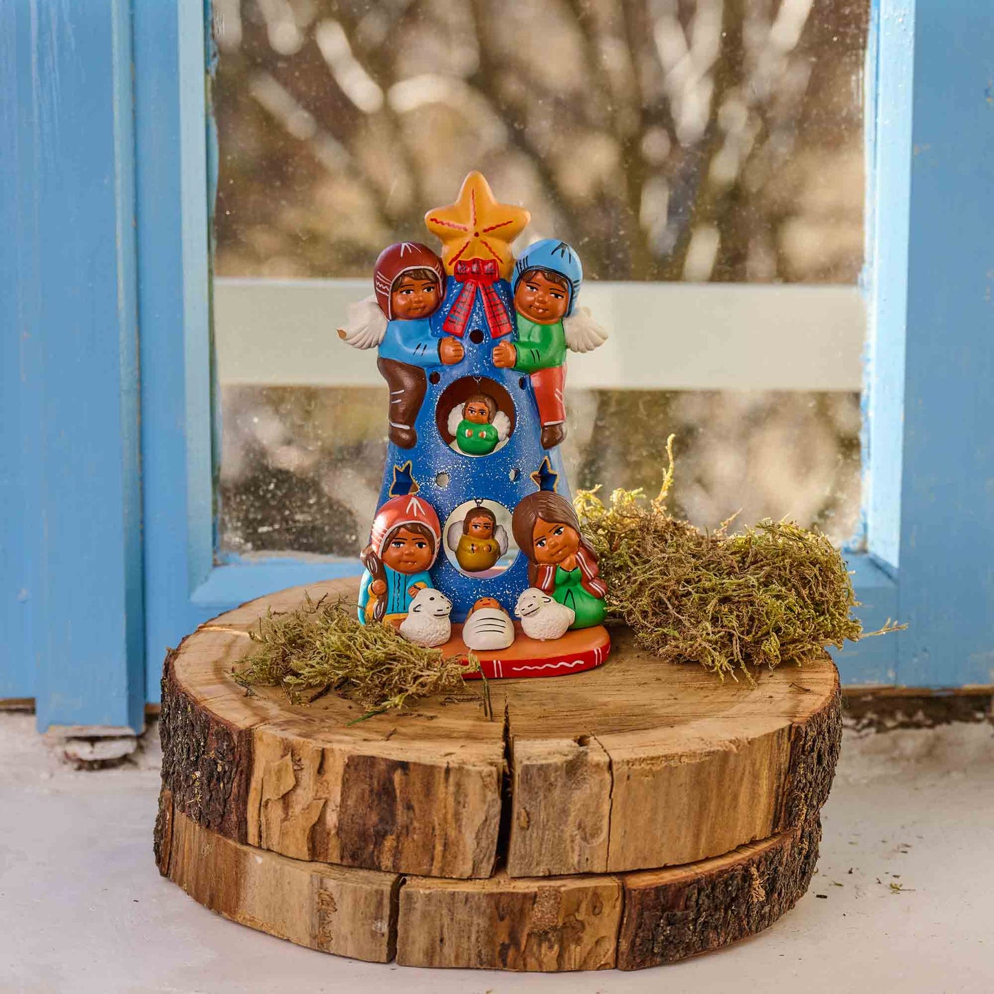 Presepe portalumino Albero blu ceramica