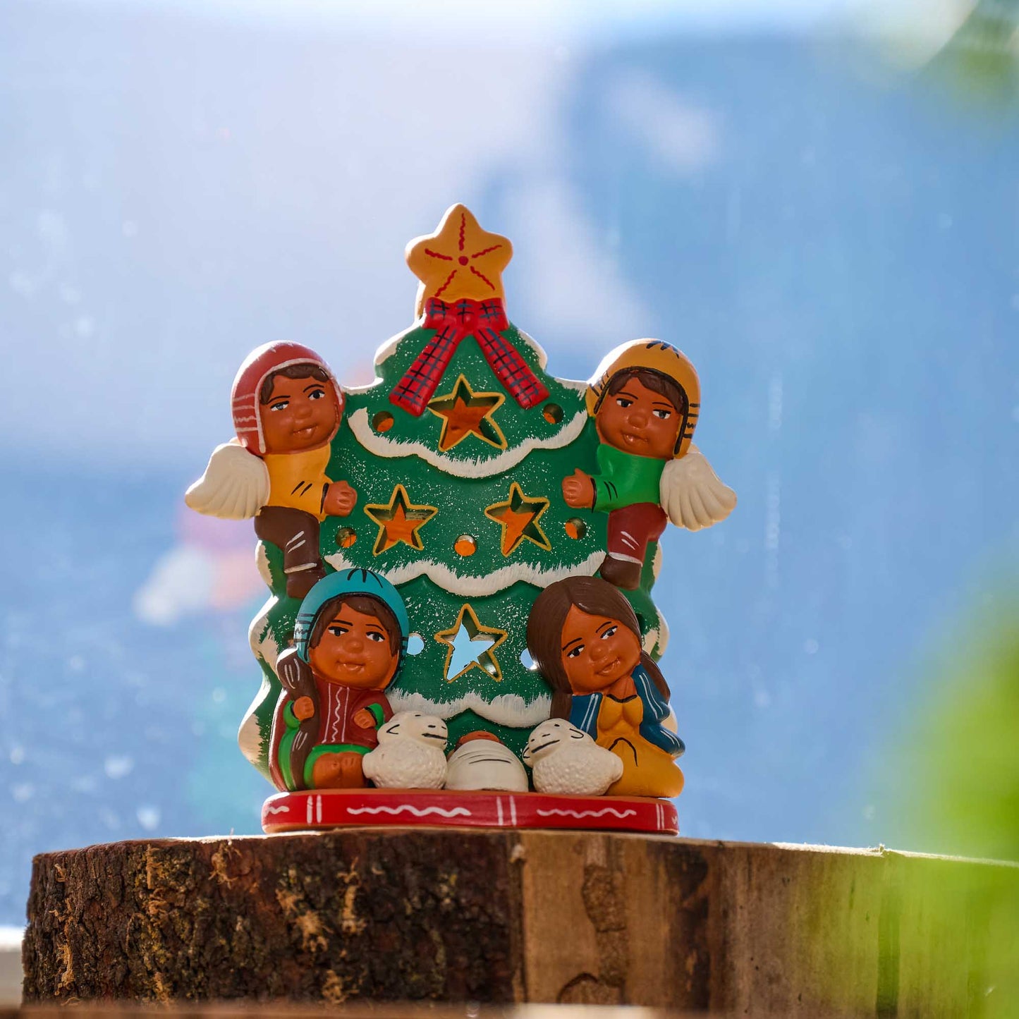 Presepe portalumino Albero in festa ceramica