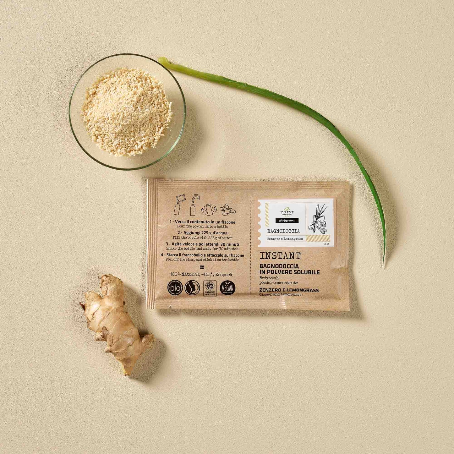 Bagnodoccia in polvere solubile zenzero e lemongrass - bio | 25 gr
