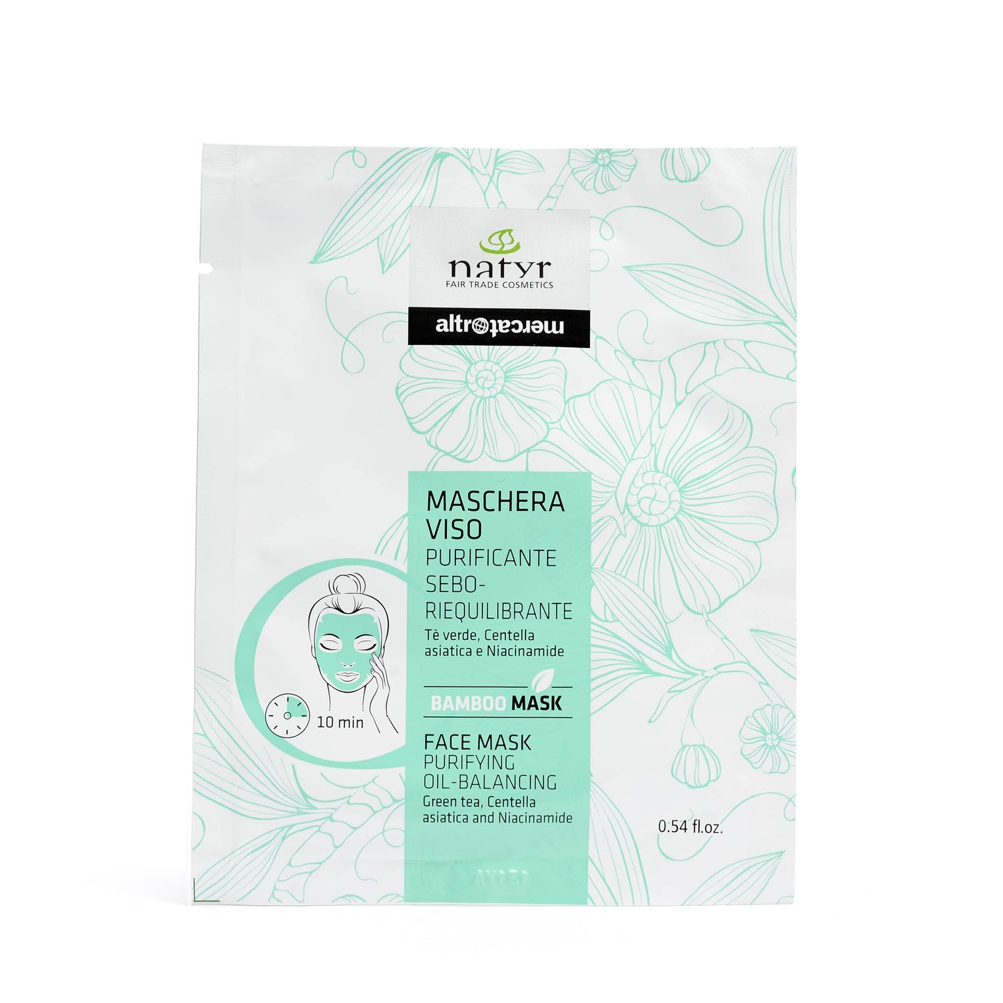 Maschera viso in tessuto purificante riequilibrante tè verde