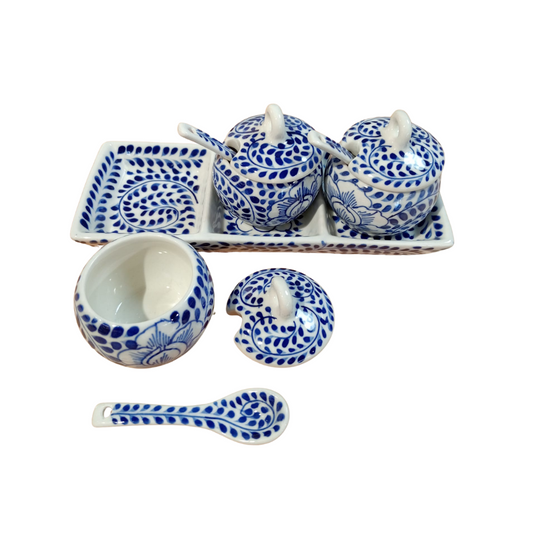 Vassoio con tre vasetti portasalse Peonia ceramica