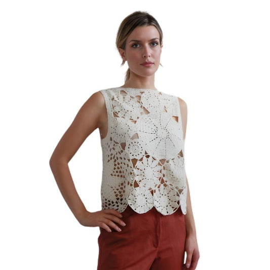 Top crochet Porcellana cotone