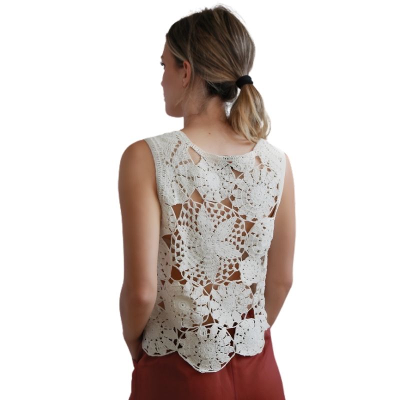 Top crochet Porcellana cotone
