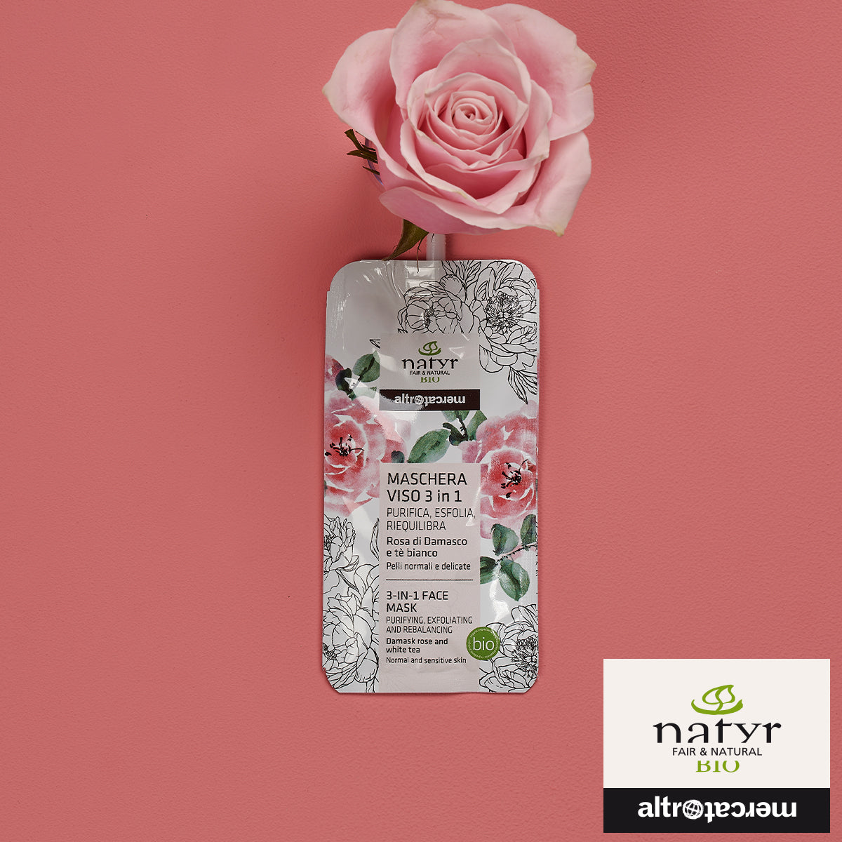 Maschera viso 3 in 1 rosa di damasco - bio | 2 x 10 ml