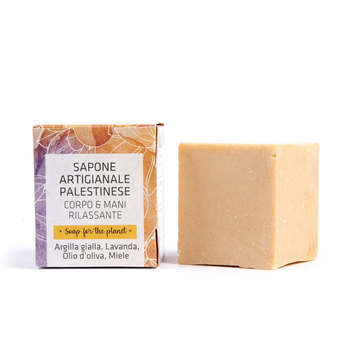 Sapone Palestina - corpo e mani - argilla gialla - miele e lavanda | 90 g
