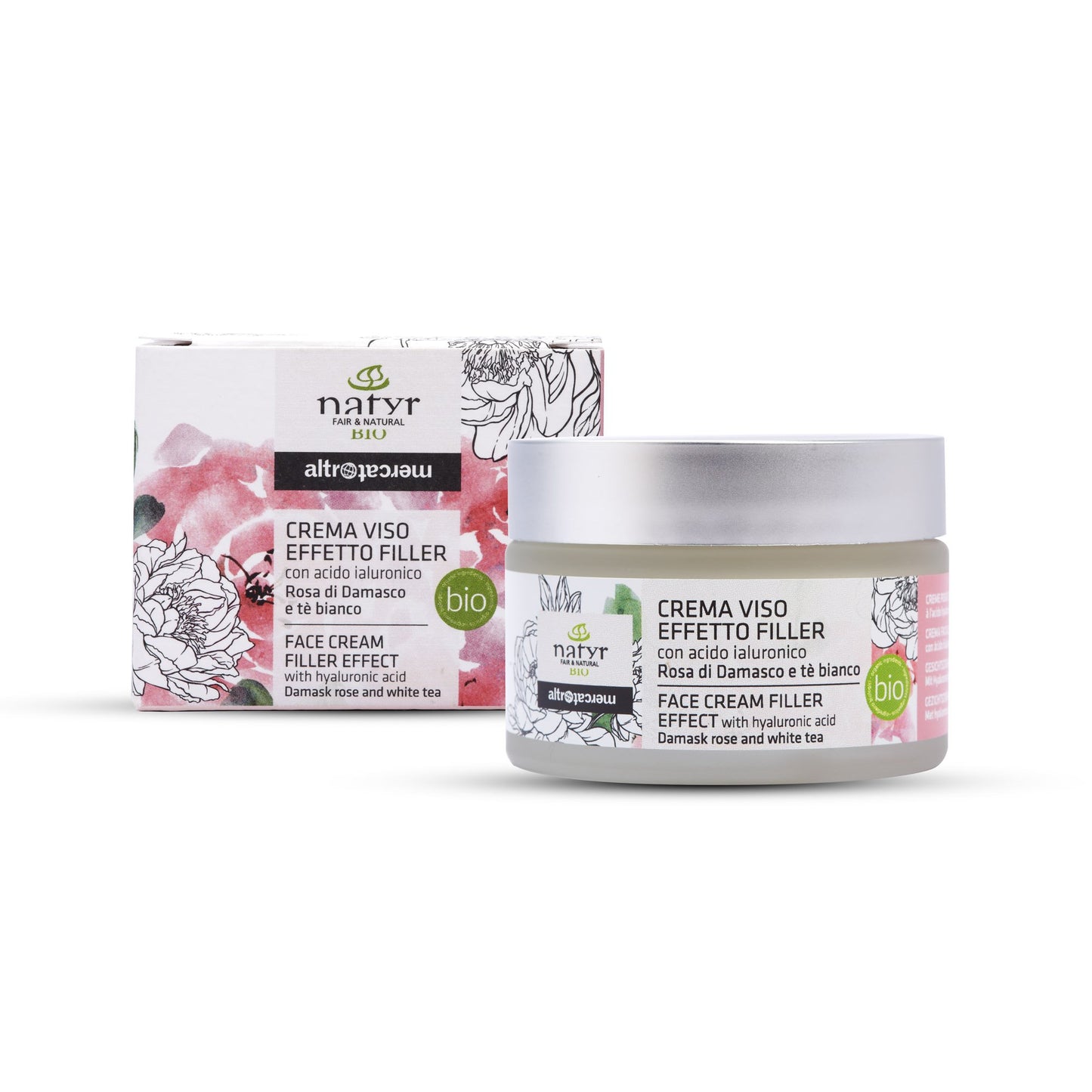 Crema viso effetto filler rosa di damasco e tè bianco - bio | 50 ml