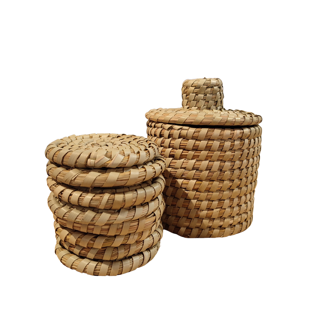 Kit 8 sottobicchieri con cesto contenitore